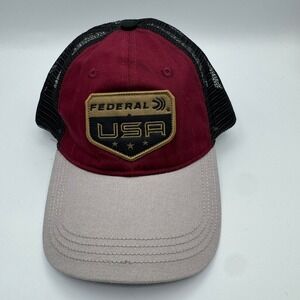 Federal USA Trucker Hat Cap Maroon Beige Black Mesh Snapback Adjustable
